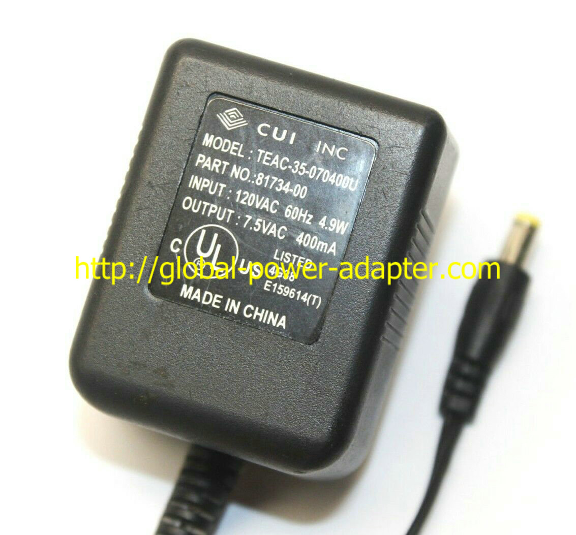 *100% Brand NEW* Cui Stack TEAC-35-070400U 81734-00 7.5V 400mA AC ADAPTER POWER SUPPLY - Click Image to Close